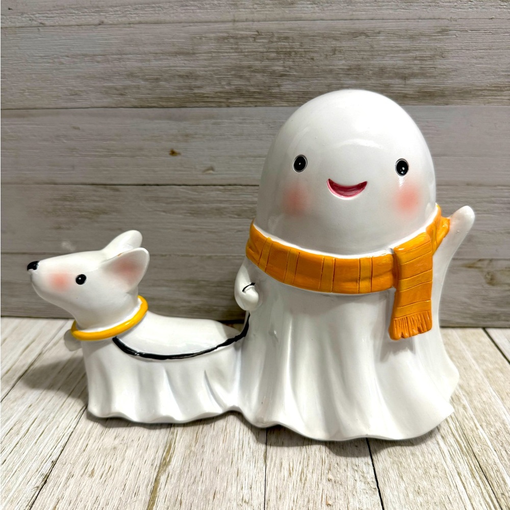 Goblin and Ghoul Ghost with Scarf Walking a Ghost Dog